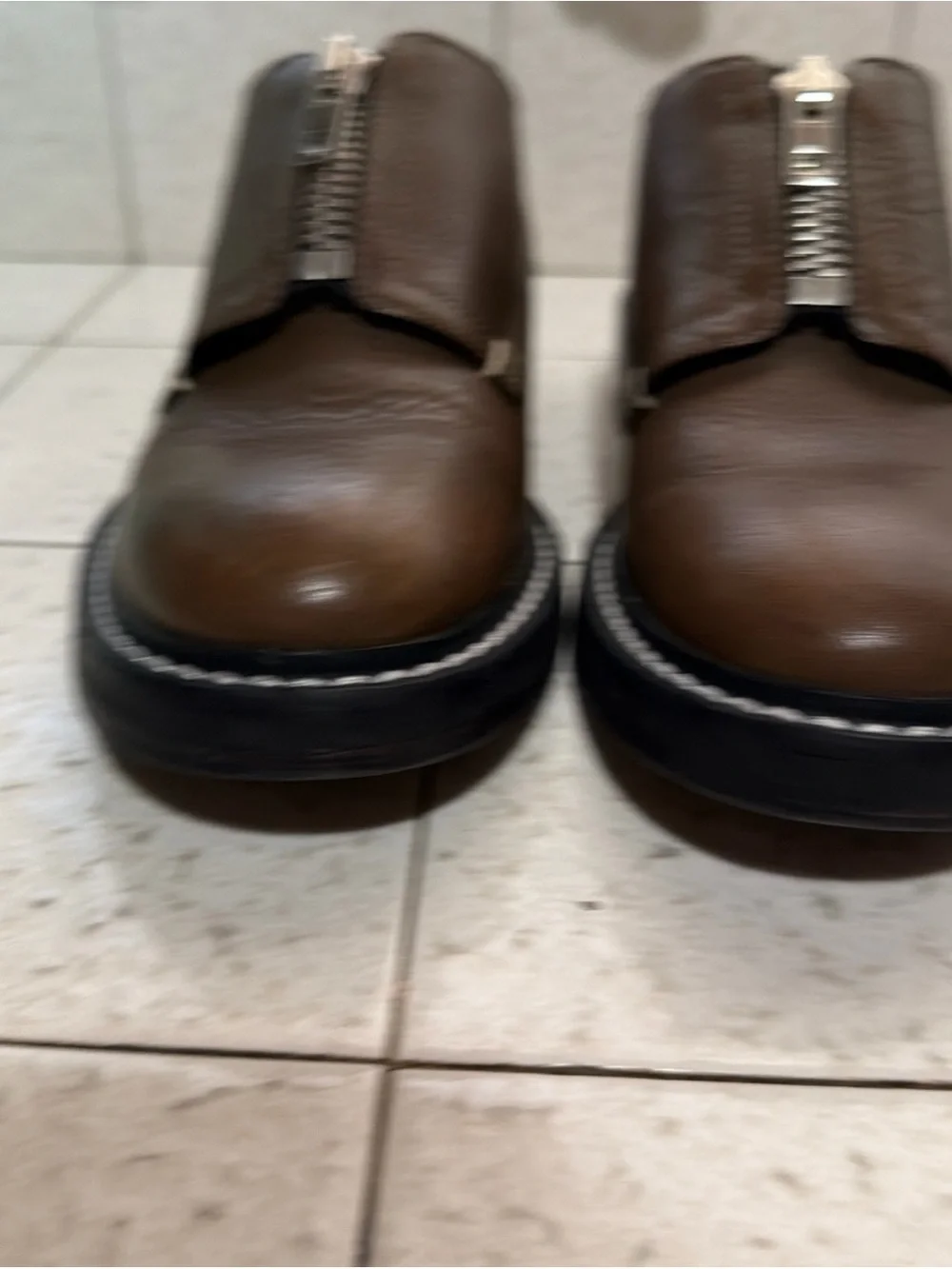 Rag & Bone Saxon Zip-Front Leather Loafer Brown 38.5/8